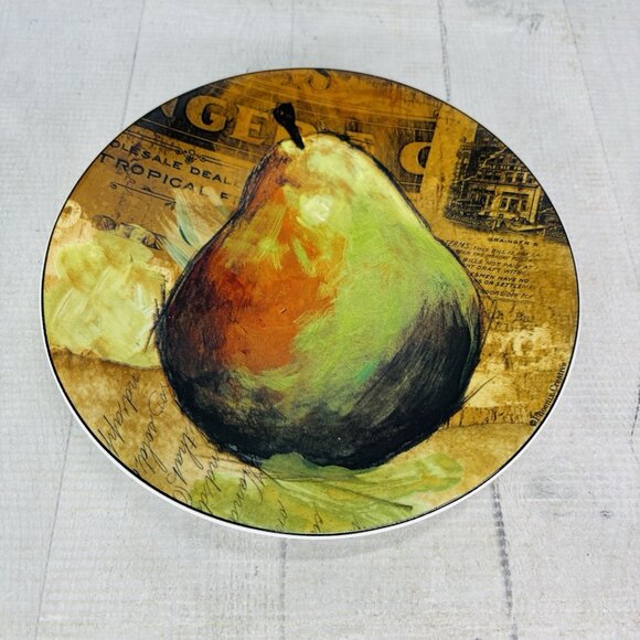 Pier 1 Phoenix Creative FRUIT CRATE Apple Pear Stoneware Salad Plates Set of 2 - Picture 2 of 11